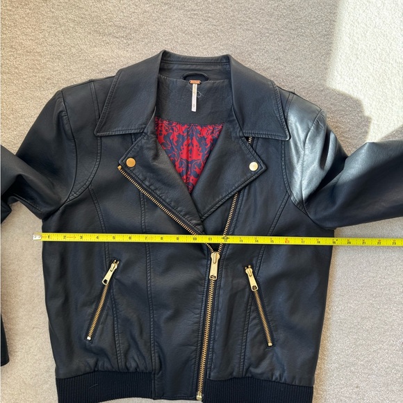 Free People Black PU Leather Jacket with Gold Accents - Picture 6 of 10